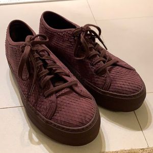 Common Projects burgundy snake embossed suede sneakers